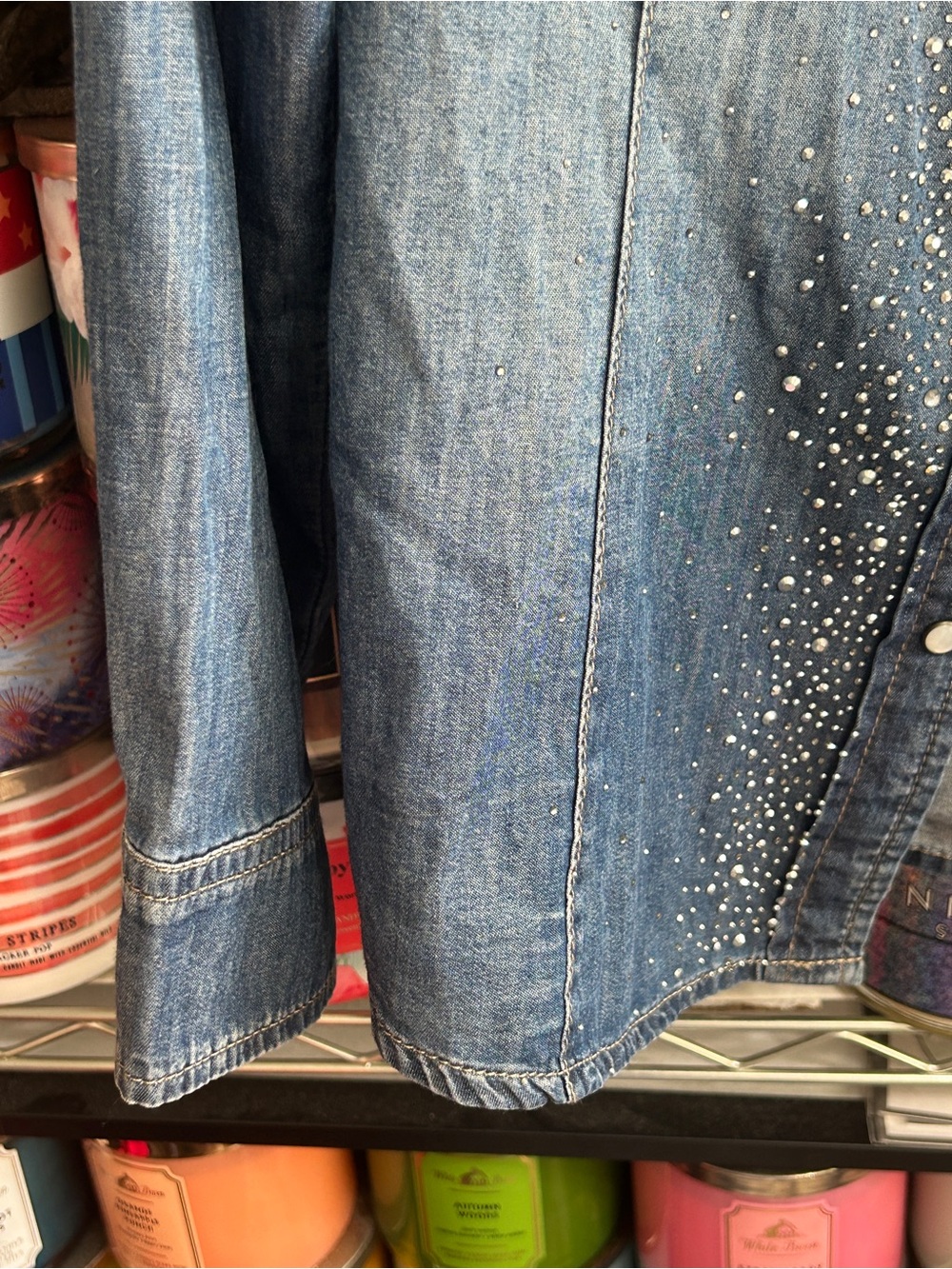 Denim Bling Button down Top - Picture 3 of 10